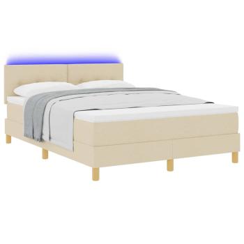 LED Boxspringbett mit Matratze Creme 140x190 cm Stoff