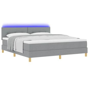 LED Boxspringbett mit Matratze Hellgrau 180x200 cm Stoff