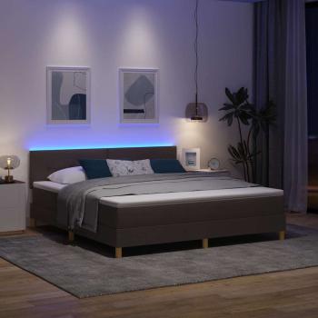 LED Boxspringbett mit Matratze Dunkelbraun 180x200 cm Stoff
