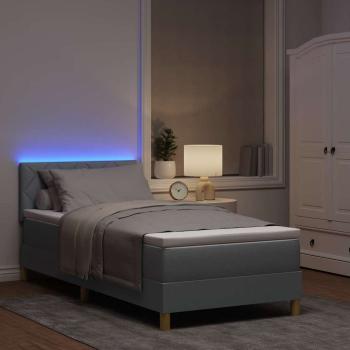 Boxspringbett mit Matratze & LED in Hellgrau 90x200 cm aus Stoff