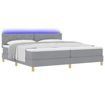 Boxspringbett mit Matratze & LED Hellgrau 200x200 cm Stoff