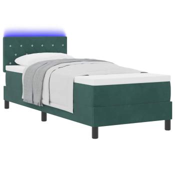 LED Boxspringbett mit Matratze Dunkelgrün 80x200 cm Samt