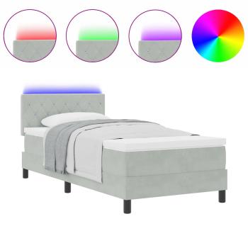 LED Boxspringbett mit Matratze Hellgrau 90x190 cm Samt