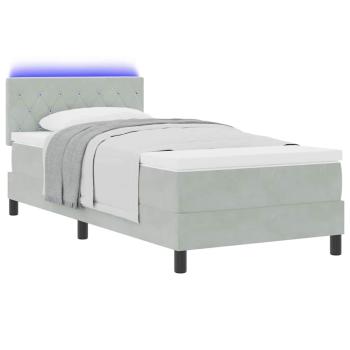 LED Boxspringbett mit Matratze Hellgrau 90x200 cm Samt