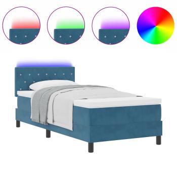 LED Boxspringbett mit Matratze Dunkelblau 90x200 cm Samt