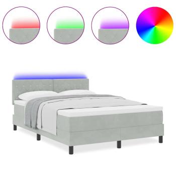 LED Boxspringbett mit Matratze Hellgrau 140x200 cm Samt