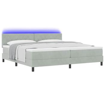 LED Boxspringbett mit Matratze Hellgrau 200x200 cm Samt