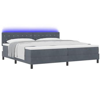 LED Boxspringbett mit Matratze Dunkelgrau 200x200 cm Samt