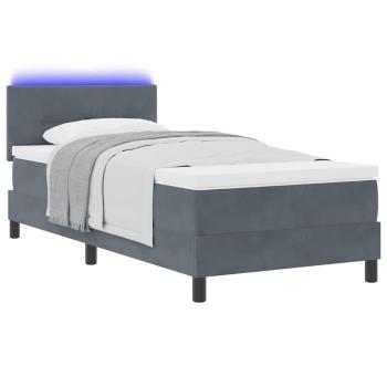 LED Boxspringbett mit Matratze Dunkelgrau 90x190 cm Samt