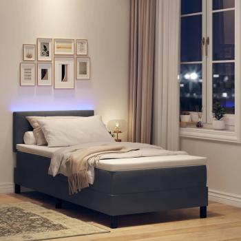 LED Boxspringbett mit Kopfteil Dunkelgrau 100 x 200 cm Samt