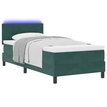 LED Boxspringbett mit Matratze Dunkelgrün 100x200 cm Samt