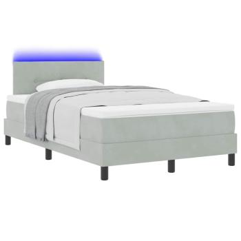 LED Boxspringbett mit Matratze Hellgrau 120x200 cm Samt