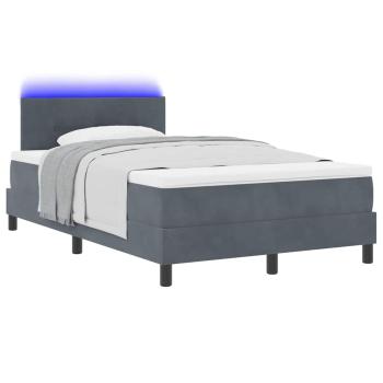 LED Boxspringbett mit Matratze Dunkelgrau 120x200 cm Samt