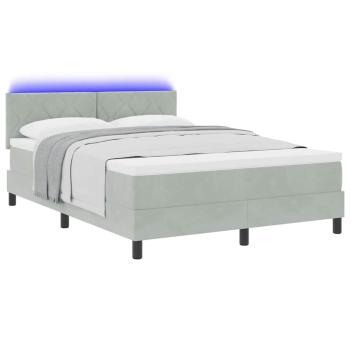 LED Boxspringbett mit Matratze Hellgrau 140x190 cm Samt