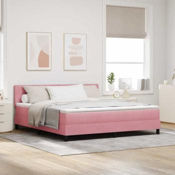 ARDEBO.de - LED Boxspringbett mit Matratze Rosa 180x200 cm Samt