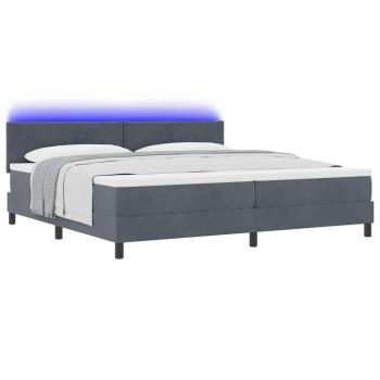 LED Boxspringbett mit Matratze Dunkelgrau 200x200 cm Samt