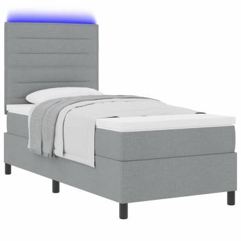 ARDEBO.de - Boxspringbett mit Matratze & LED Licht grau 80x200 cm Stoff