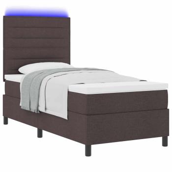 LED Boxspringbett mit Matratze Dunkelbraun 90x200 cm Stoff