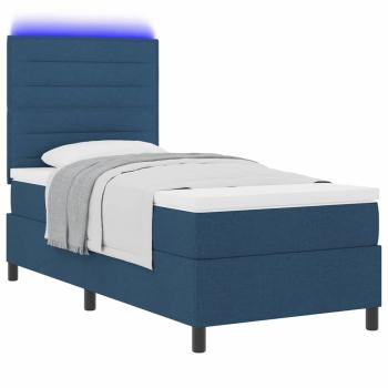 LED Boxspringbett mit Matratze Blau 100x200 cm Stoff