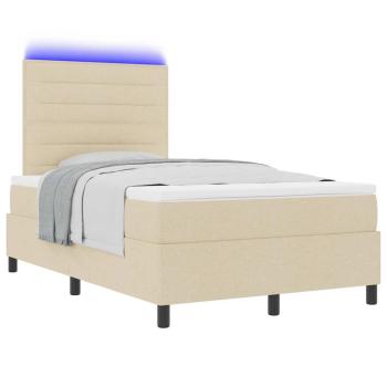 LED Boxspringbett mit Matratze Creme 120x200 cm Stoff