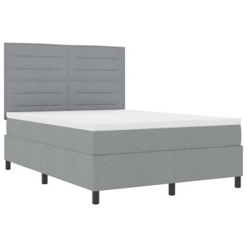 LED Boxspringbett mit Matratze Hellgrau 140x190 cm Stoff