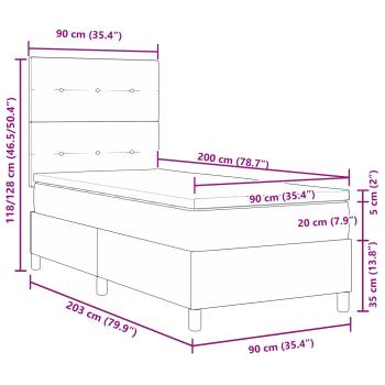 LED Boxspringbett mit Matratze Hellgrau 90x200 cm Stoff