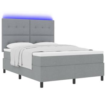 LED Boxspringbett mit Matratze Hellgrau 140x200 cm Stoff