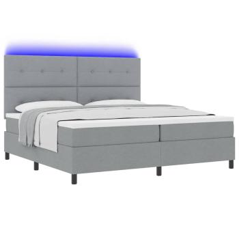 LED Boxspringbett mit Matratze Hellgrau 200x200 cm Stoff