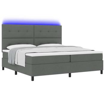 LED Boxspringbett mit Matratze Dunkelgrau 200x200 cm Stoff