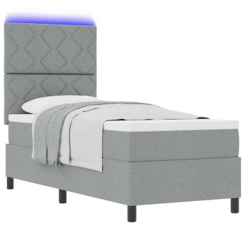 Boxspringbett mit Matratze & LED Licht Hellgrau 80x200 cm Stoff