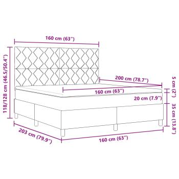 Boxspringbett mit Matratze & LED Hellgrau 160x200 cm Stoff