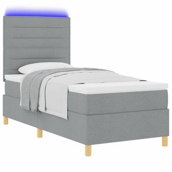 LED Boxspringbett mit Matratze Hellgrau 90x200 cm Stoff