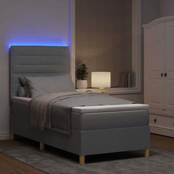 LED Boxspringbett mit Matratze Hellgrau 90x200 cm Stoff