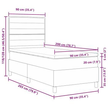 LED Boxspringbett mit Matratze Dunkelbraun 90x200 cm Stoff