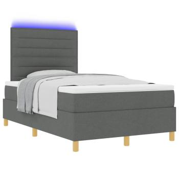 ARDEBO.de - Boxspringbett mit Matratze & LED Dunkelgrau 120x200 cm Stoff