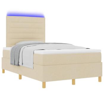 ARDEBO.de - LED Boxspringbett mit Matratze Creme 120x200 cm Stoff
