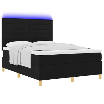 LED Boxspringbett mit Matratze Schwarz 140x200 cm Stoff