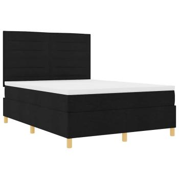 LED Boxspringbett mit Matratze Schwarz 140x200 cm Stoff