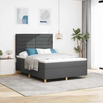 ARDEBO.de - Boxspringbett mit Matratze & LED Dunkelgrau 160x200 cm Stoff