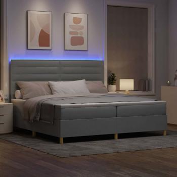 ARDEBO.de - LED Boxspringbett mit Matratze Hellgrau 200x200 cm Stoff