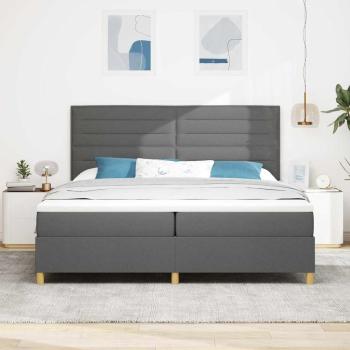 LED Boxspringbett mit Kopfteil Dunkelgrau 200 x 200 cm Stoff