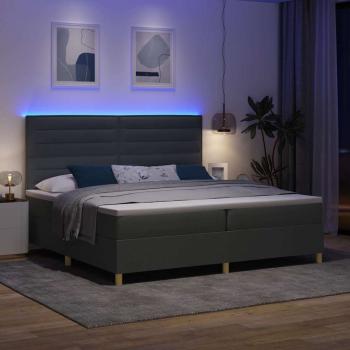 LED Boxspringbett mit Kopfteil Dunkelgrau 200 x 200 cm Stoff