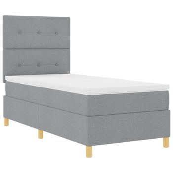 LED Boxspringbett mit Matratze Hellgrau 90x190 cm Stoff