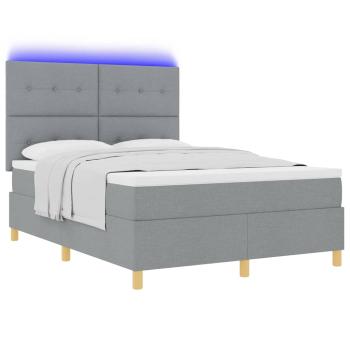 LED Boxspringbett mit Matratze Hellgrau 140x200 cm Stoff