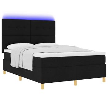 LED Boxspringbett mit Kopfteil Schwarz 140 x 200 cm Stoff