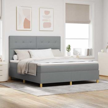 ARDEBO.de - Boxspringbett mit Matratze & LED Licht Hellgrau 180x200 cm Stoff