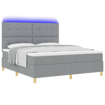 Boxspringbett mit Matratze & LED Licht Hellgrau 180x200 cm Stoff