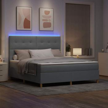 Boxspringbett mit Matratze & LED Licht Hellgrau 180x200 cm Stoff