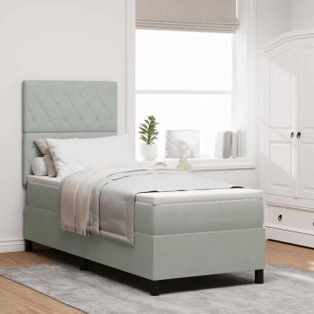 ARDEBO.de - LED Boxspringbett mit Matratze Hellgrau 80x200 cm Samt
