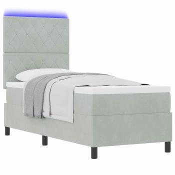 LED Boxspringbett mit Matratze Hellgrau 80x200 cm Samt